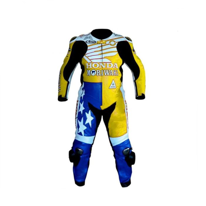 American Honda Moriwaki Motorcycle Racing Leather Suit - MotoGP Yellow - Image 1
