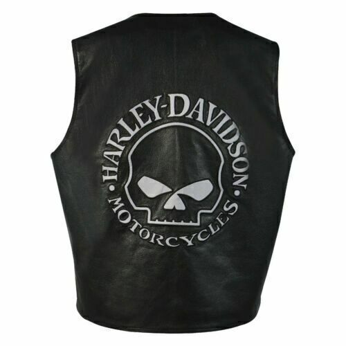 Premium Vest HD Reflective Skull Vest Men's Harley Motorcycle Cowhide Leather Motocollection