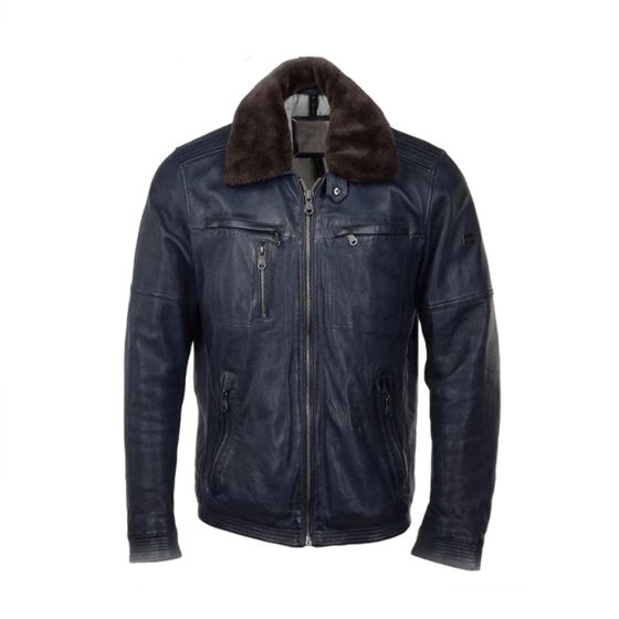 Detachable Collar Bomber Style Leather Jacket