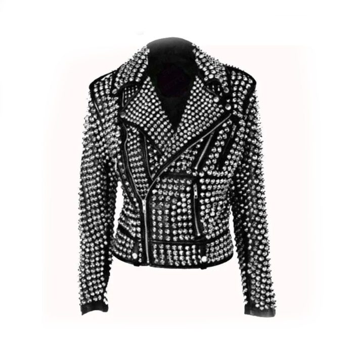 Handmade Women Black Fashion Studded Punk Style Leather Jacket - Image 1