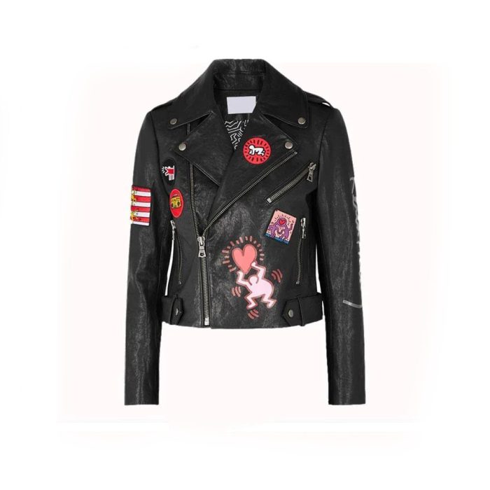 Women Fashion Printed Leather Jacket - Image 1