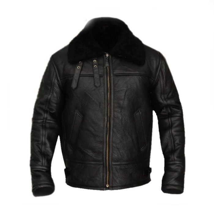 B3 Aviator Bomber Sheepskin Black Leather Jacket - Image 1