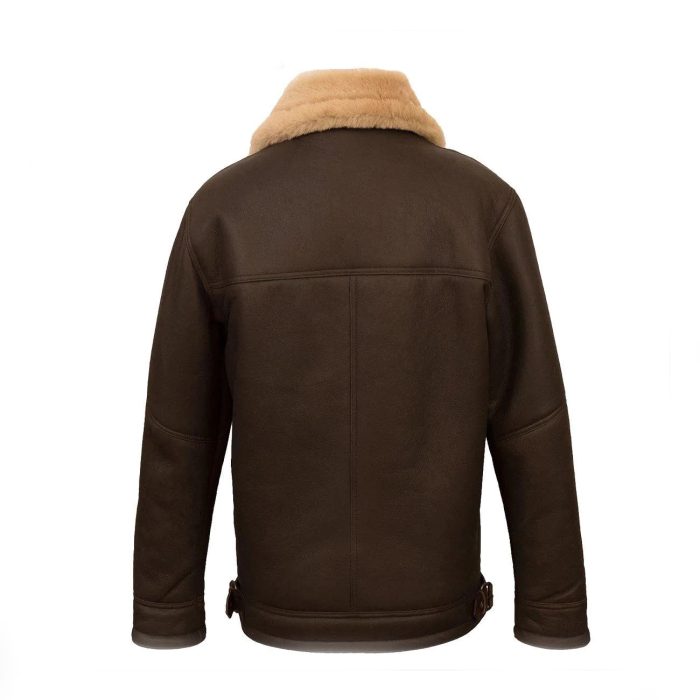 Asymmetrical Leather Brown Shearling Jacket Mens - Image 2
