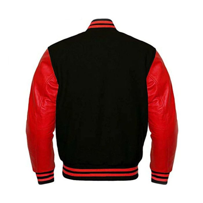 Black Wool & Red Leather Sleeves Varsity jacket - Image 3