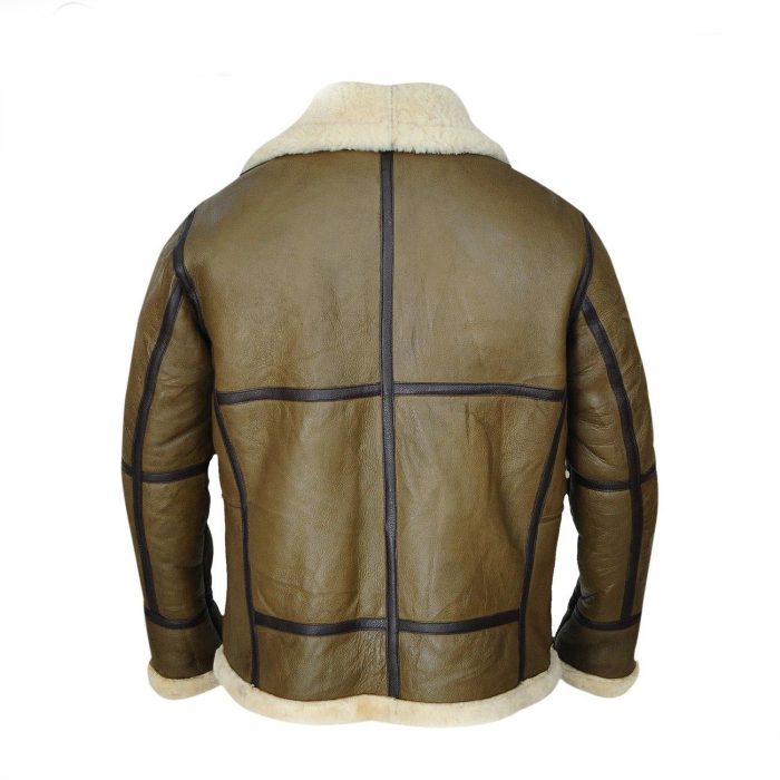 Army Greenish Brown Shearling Leather Jacket - Image 2