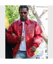 A$AP Rocky Red Bomber Leather Jacket - Image 2