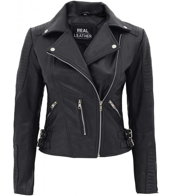 Bari Black Women's Genuine Leather Motorcycle Jacket