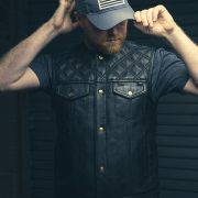 12 Gauge Men's Leather Vest for Motorcycle Riders