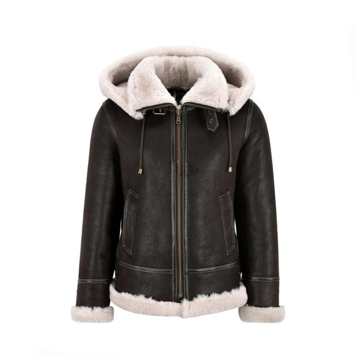 Detachable Hood Ladies B3 Bomber Classic WW2 Sheepskin Jacket - Image 1