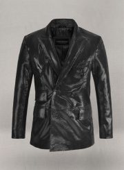 Double Breasted Snake Embossed Leather Suit
