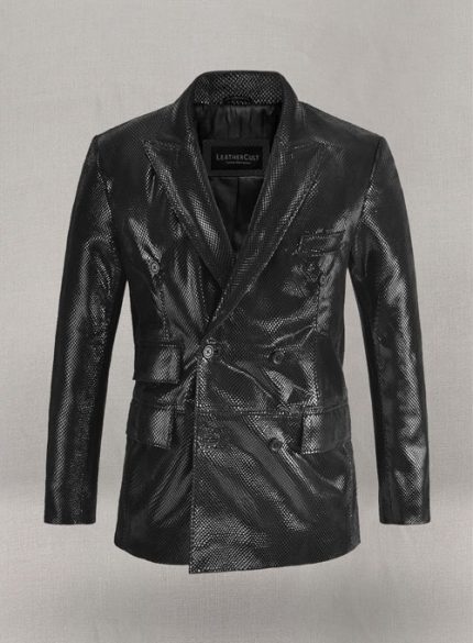 Double Breasted Snake Embossed Leather Suit