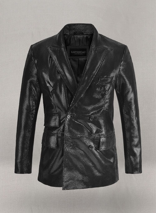 Double Breasted Snake Embossed Leather Suit