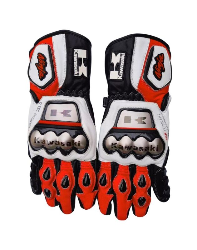 Elite Kawasaki Ninja Motorcycle Racing Leather Gloves - Genuine Leather Protection