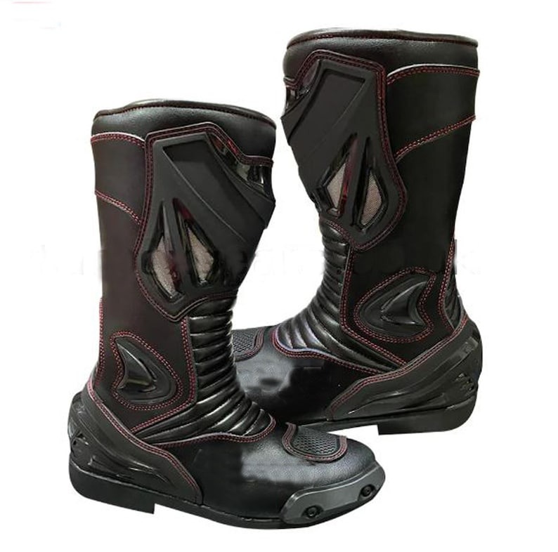 Handmade Black Leather Motorcycle Riding Boots-CE-Approved Racing Boots for Sale
