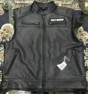 Harley Davidson Men's Genuine Leather Black Biker Vest Leather Jacket Moto Cafe - Image 3