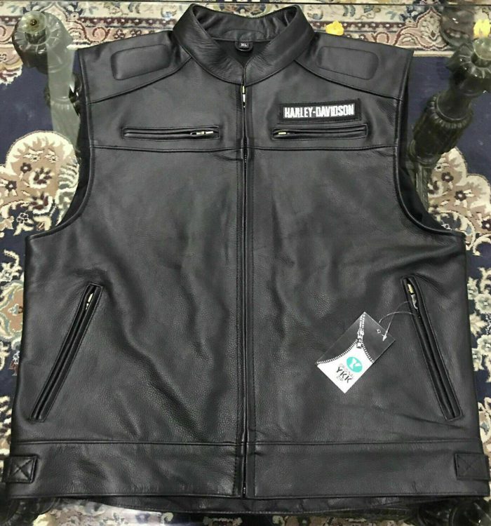 Harley Davidson Men's Genuine Leather Black Biker Vest Leather Jacket Moto Cafe - Image 3