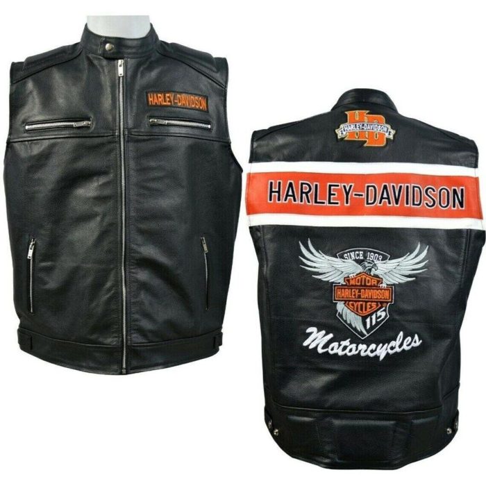 Harley Davidson Men's Genuine Leather Black Legendary Biker Vest Moto Cafe Racer - Image 1