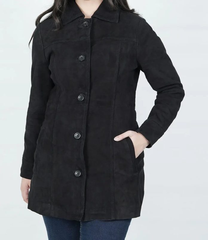 Kandis Women's Elegant Black Suede Car Coat