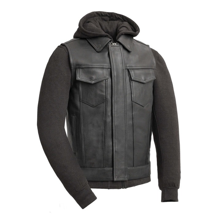 Kent Men's Leather Motorcycle Vest and Hoodie Combo