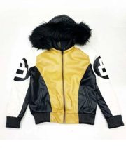 Unisex Khaki and White 8 Ball Fur Hooded Jacket