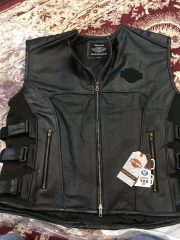 Men Swat II Genuine Leather Zippered Harley Davidson Biker Cafe Racer Black Vest Motocollection