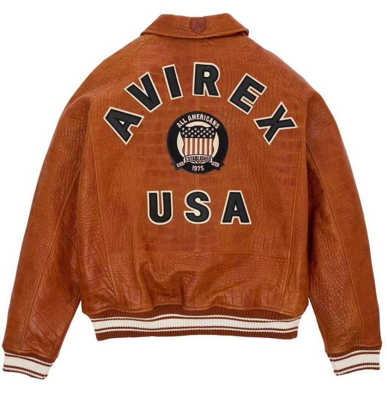 Men's Avirex Croc Icon Brown Leather Jacket - Back