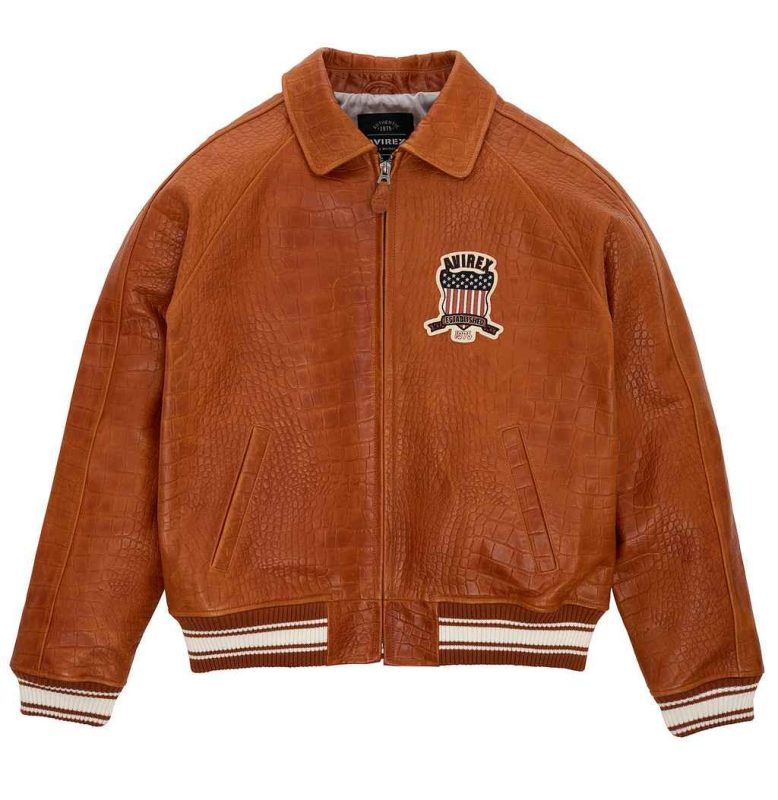 Men's Avirex Croc Icon Brown Leather Jacket - Front