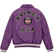Men's Avirex Icon Bomber Burgundy Leather Jacket - Back