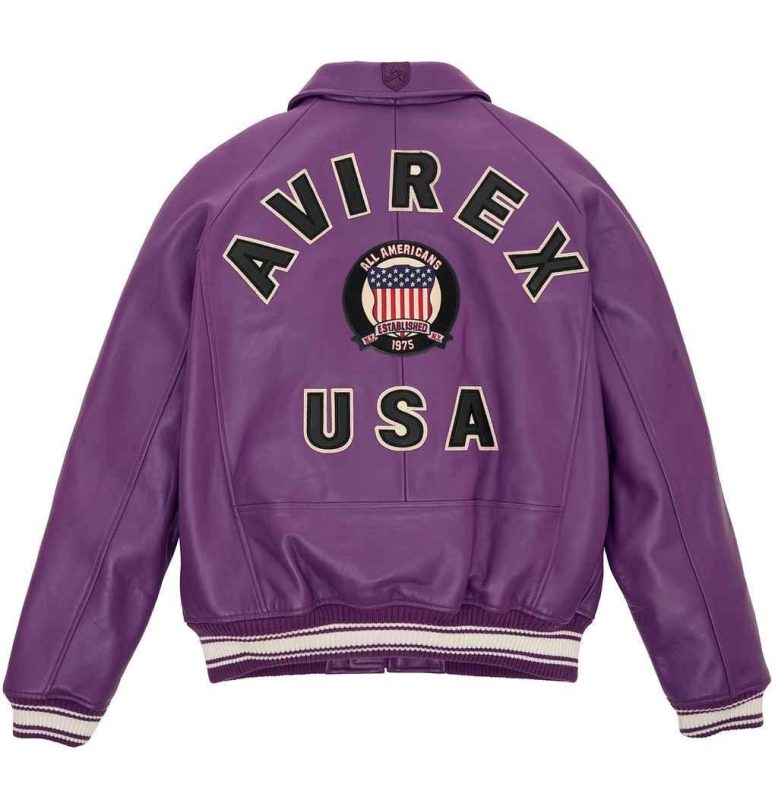 Men's Avirex Icon Bomber Burgundy Leather Jacket - Back