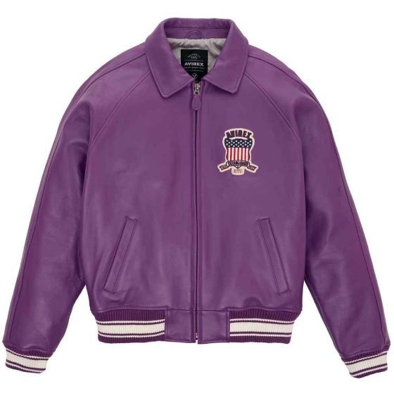 Men's Avirex Icon Bomber Burgundy Leather Jacket - Front