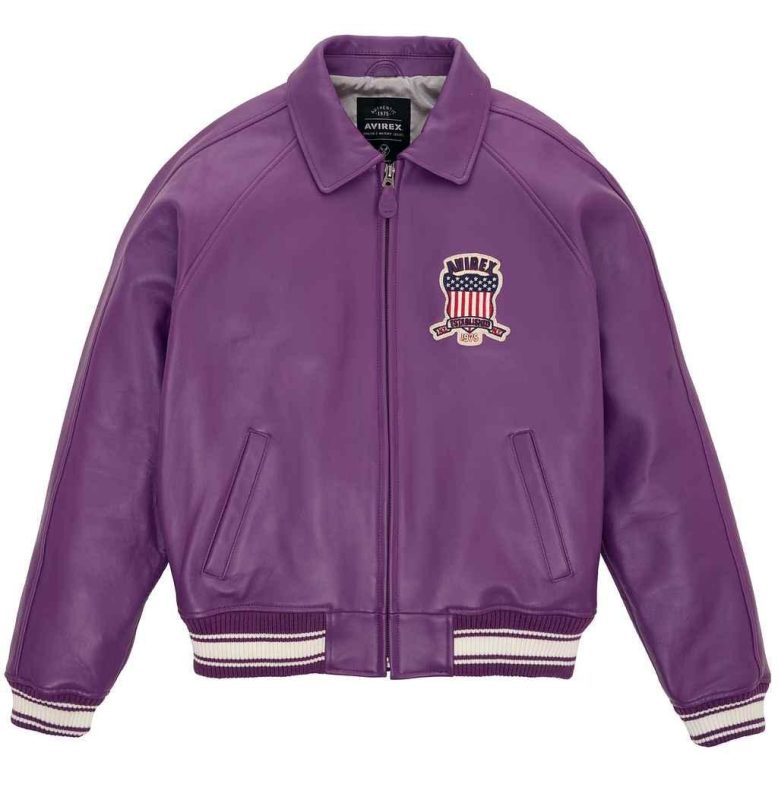 Men's Avirex Icon Bomber Burgundy Leather Jacket - Front