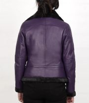 Stylish Women's Purple Shearling Leather Bomber Jacket - Image 6