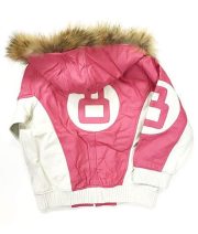 Womens 8 Ball Pink Leather Fur Hooded Jacket - Image 2