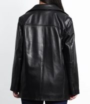 Women’s Black Leather Blazer Jacket in Oversized Style