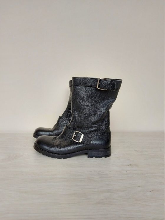 Women's Black Leather Moto Mid-Long Boots – US 7 EU 37.5 UK 4.5