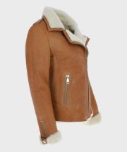 Jacqueline Tan Brown Shearling Suede Biker Jacket - Image 3