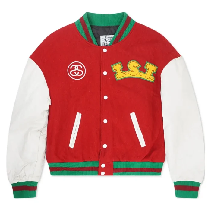 1990 Stussy International Tribe Wool & Leather Red Vintage Varsity Jacket - Image 1