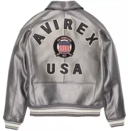 Men's Avirex Icon Bomber Silver Leather Jacket - Back