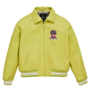 Mens Avirex Icon Yellow Leather Jacket - Front
