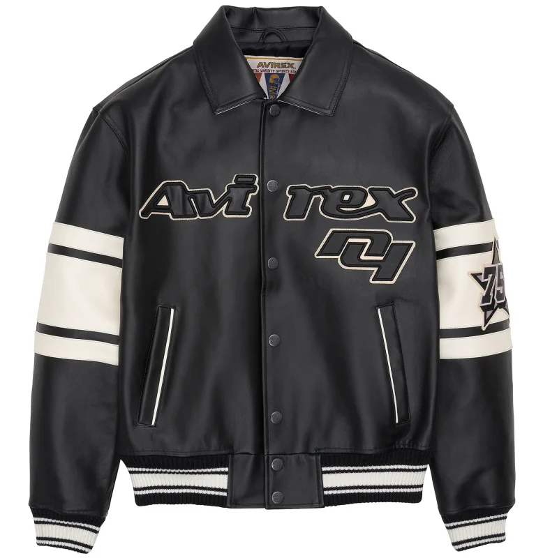 Men's Avirex Limited Edition Brooklyn Black Leather Jacket - Front
