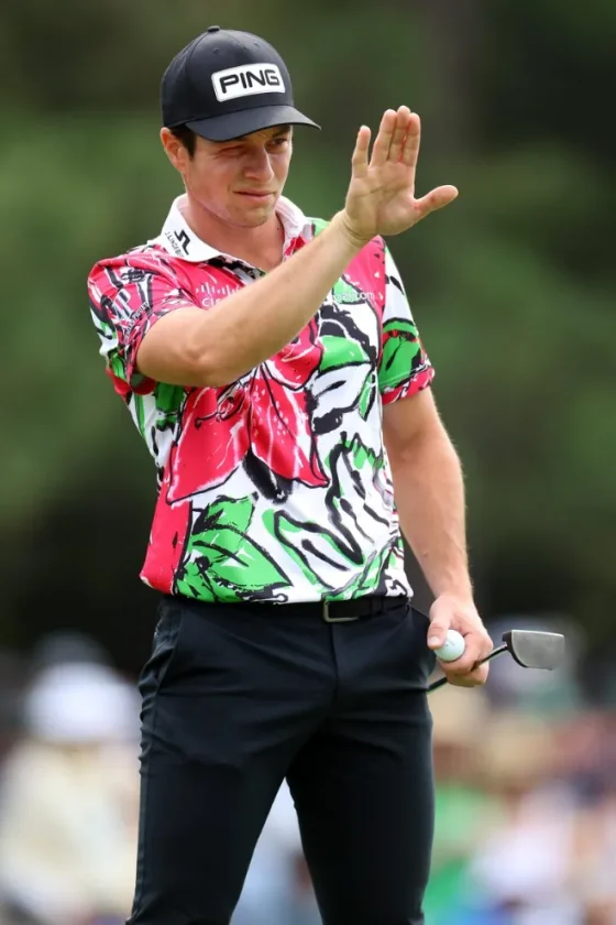 Viktor Hovland Masters Shirt Eye-Catching Azalea-Themed Floral Polo