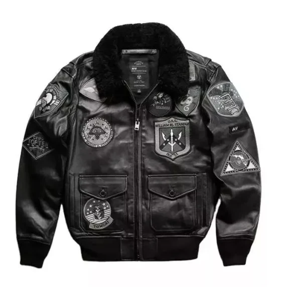 Men's Black Bomber American Limited Edition Leather Jacket - Full