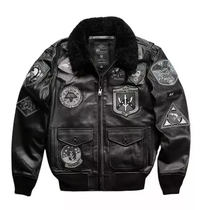 Men's Black Bomber American Limited Edition Leather Jacket - Full