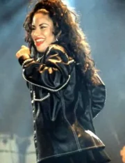 Singer Selena Quintanilla Black Leather Studded Coat - Image 3