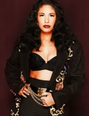 Singer Selena Quintanilla Embroidered Black Long Coat