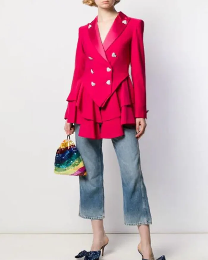 Ted Lasso S2 Keeley Pink Heart Button Wool Blazer - Image 2